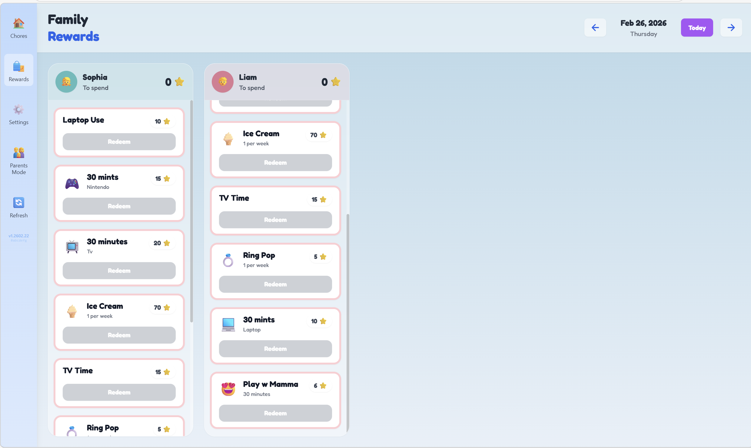 Shabash — a niche family product with a fully custom rewards engine, built for a unique use case.